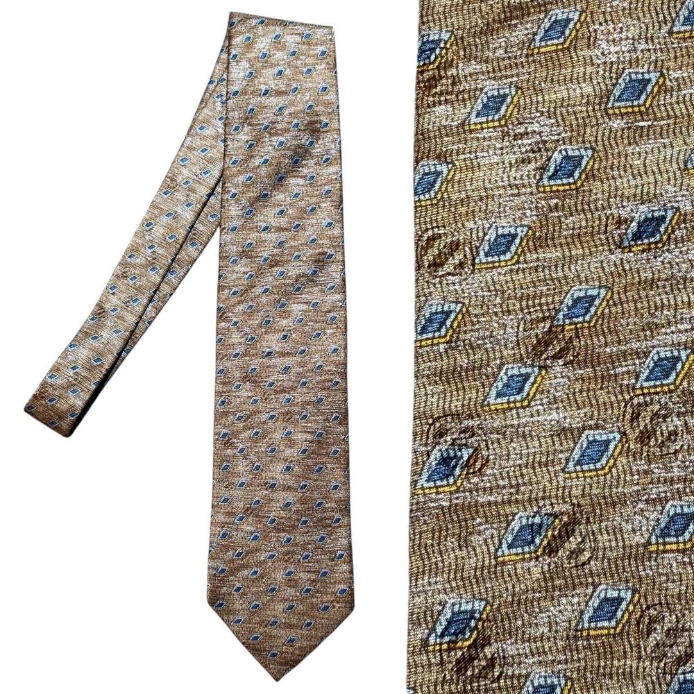 Ermenegildo Zegna Disegno Esclusivo Silk Tie Necktie Tan & Blue Career Interview